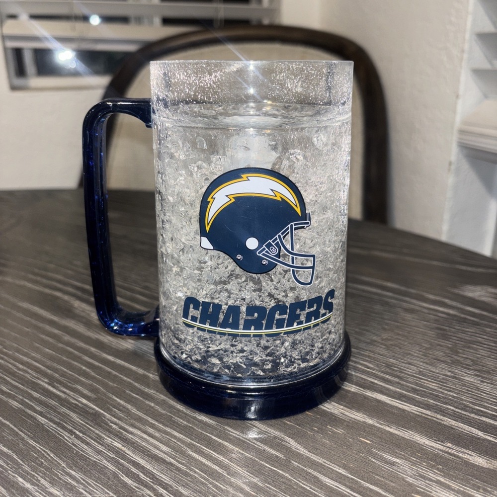 NFL  Chargers Helmet Logos on Crystal Freezer Mug Blue Handle Duck House‎